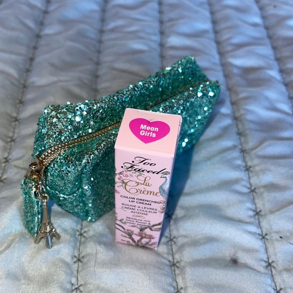 Brand new! TOO FACED La Creme lipstick in Mean Girls w/ Eiffel Tower charm pouch - Picture 2 of 2